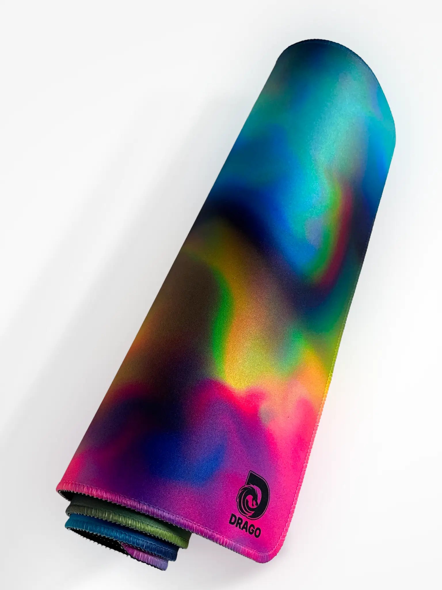 Colorful mouse pad with a cloudy design on a white background, featuring the brand 'Drago'