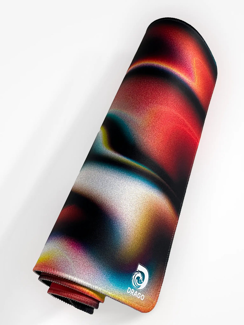 Colorful mouse pad with a gradient design on a white background, featuring the brand 'Drago'